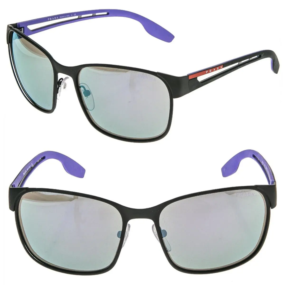 Prada 52T Linea Rossa PS52TS Matte Black Lilac Rubber Mirrored Sport Sunglasses
