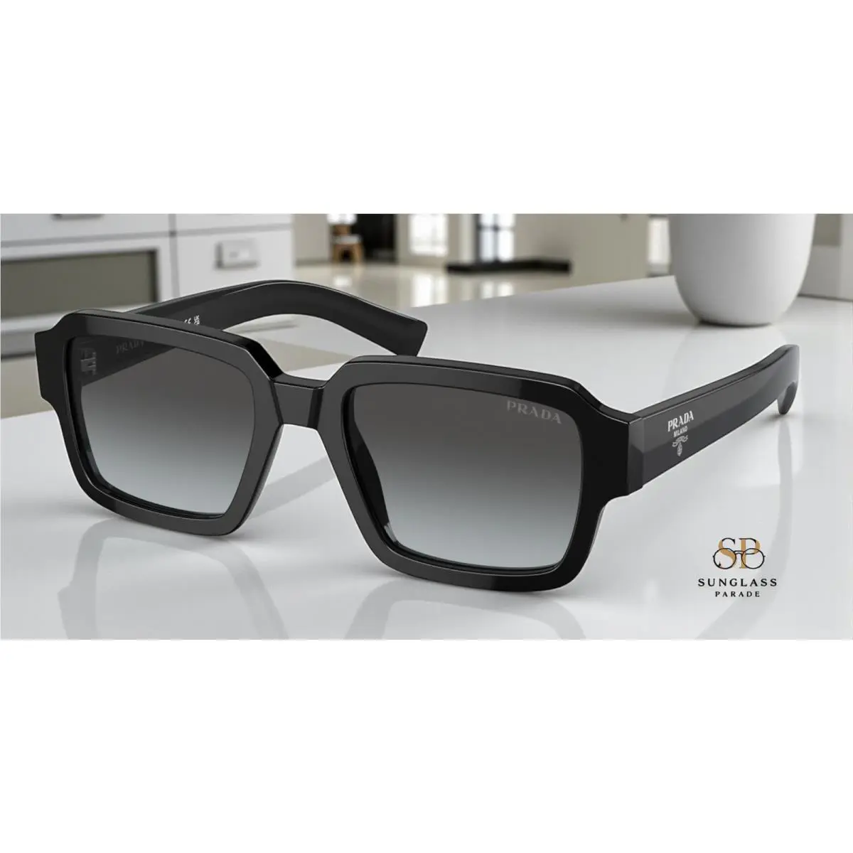 Prada PR 02ZS 1AB06T Black Grey Gradient Vintage 52 mm Men`s Sunglasses