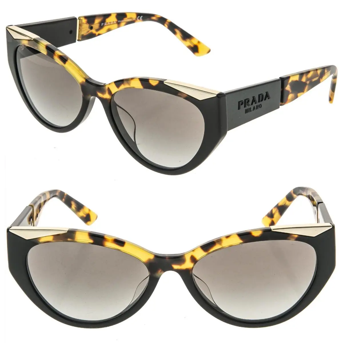 Prada Symbole Black Havana Gold Triangle PR03WSF 03W Logo Fashion Sunglass 03WS