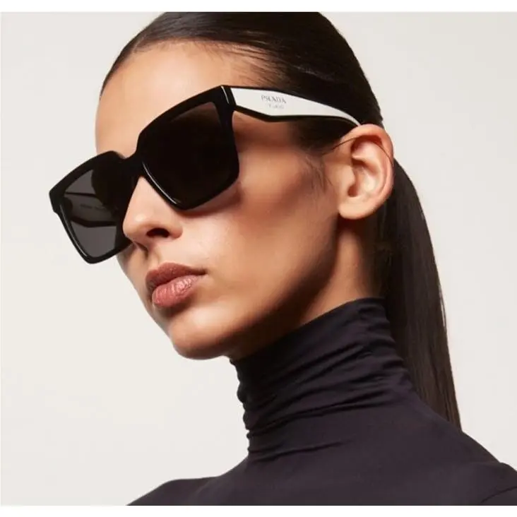 Prada PR 24ZS 1AB5SO Black White Grey Lenses Women Square Sunglasses