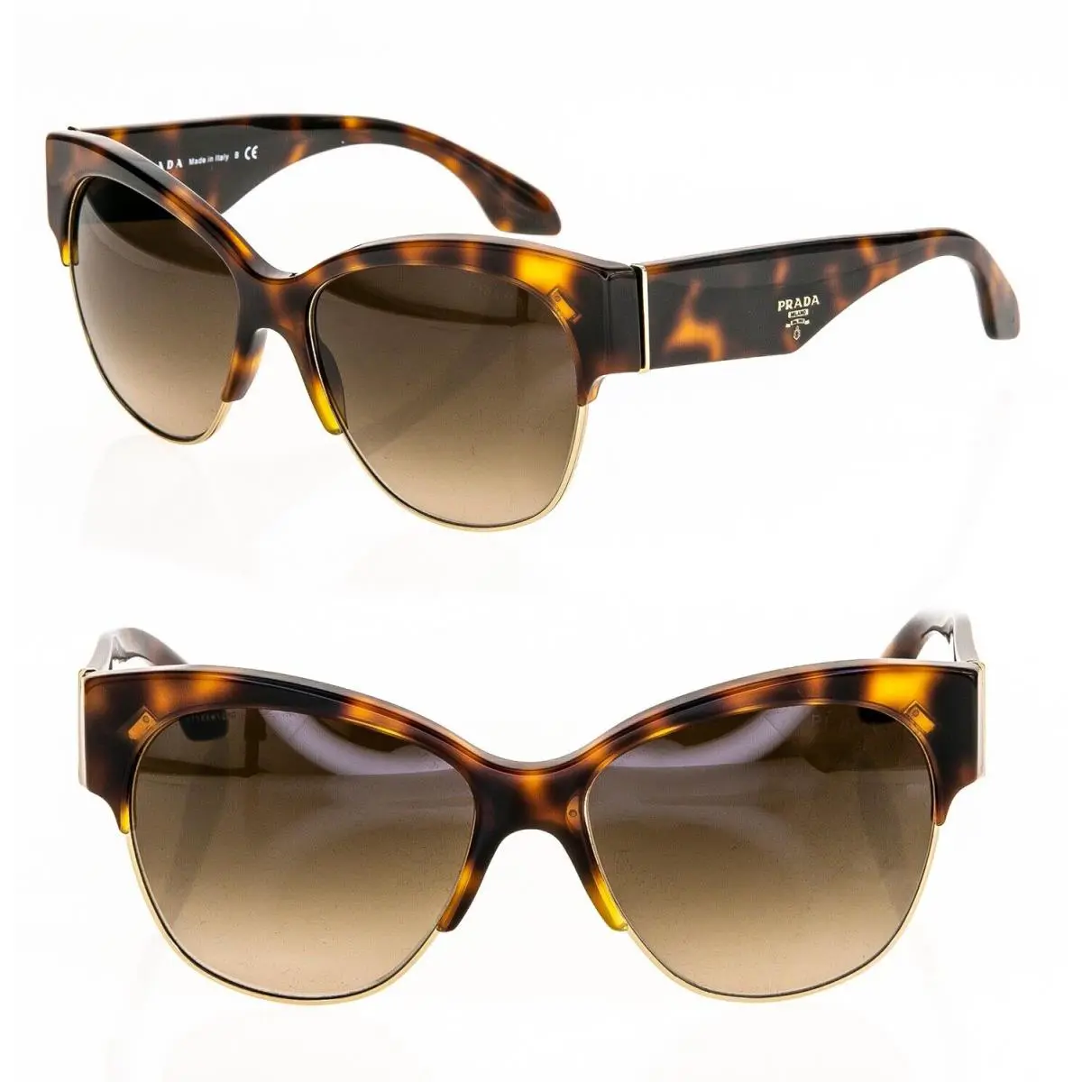 Prada Cat Eye Chunky PR11RS Tortoise Brown Gradient Sunglasses 11R Women