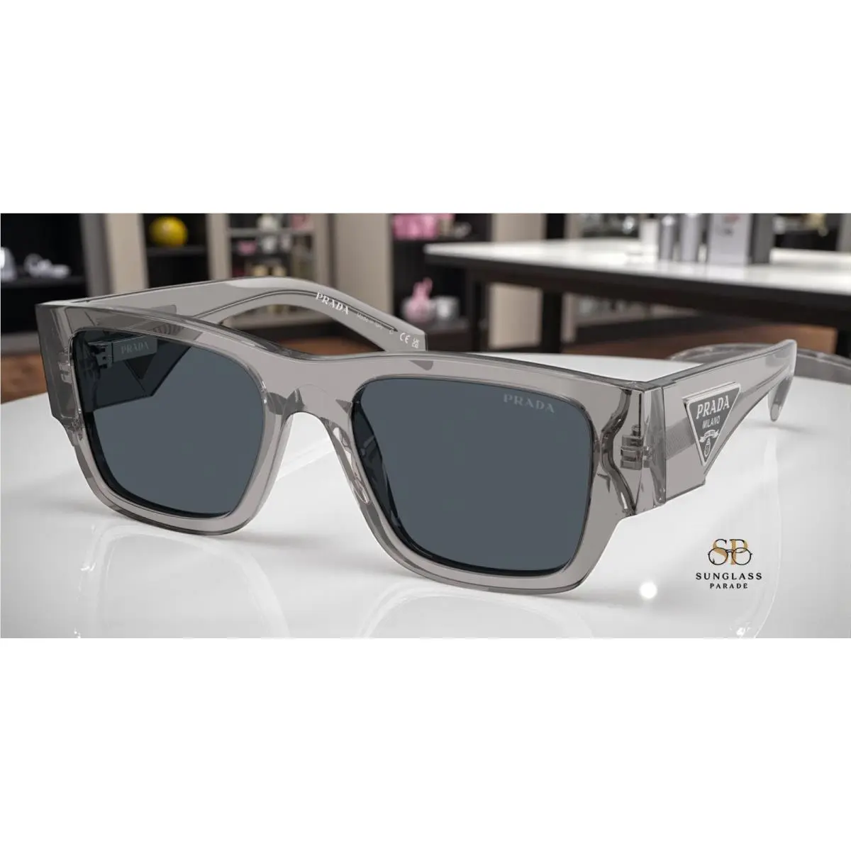 Prada PR 10ZS 16Z70B Transparent Asphalt Dark Grey 54 mm Men`s Sunglasses