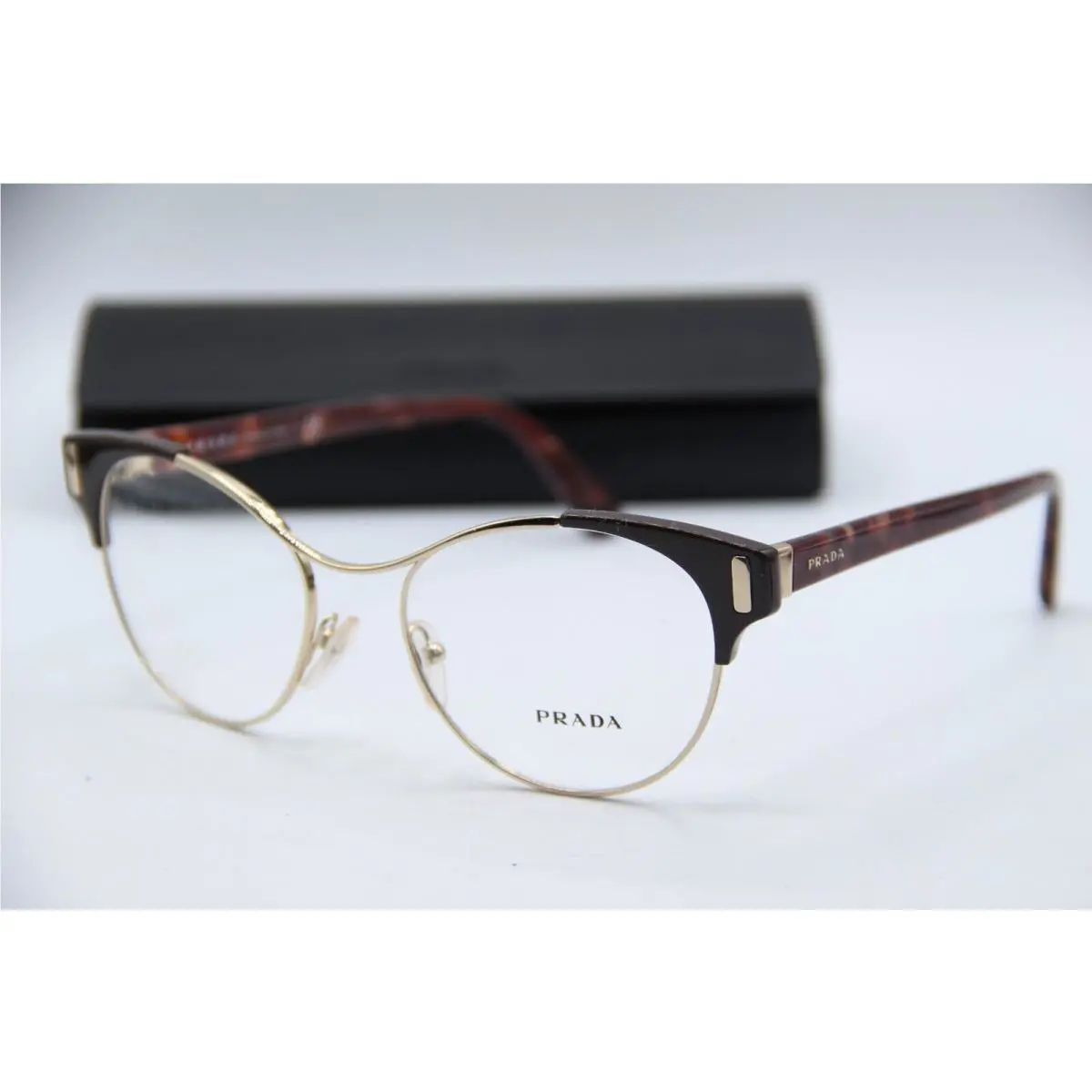 Prada Vpr 61T DHO-1O1 Gold Burgundy Tort Eyeglasses W/case 52-18