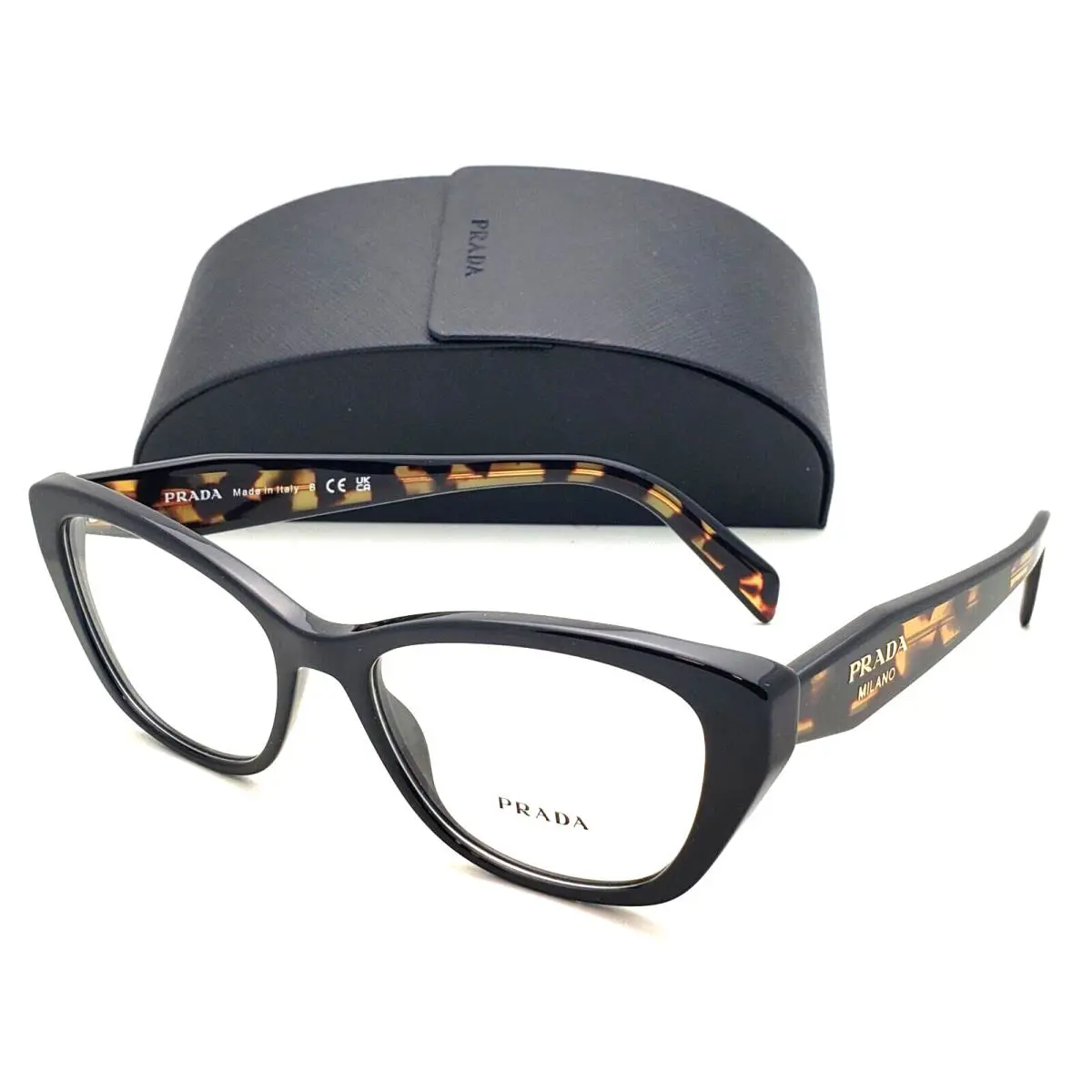 Prada Eyeglasses Vpr 19W 1AB-1O1 53-17 140 Black Tortoise Cat Eye Frames
