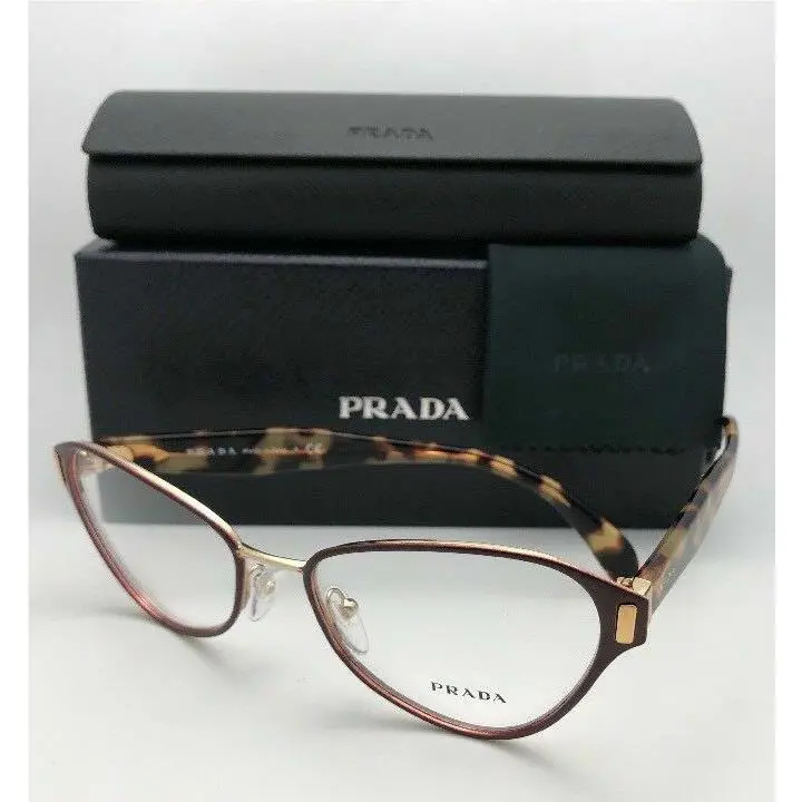 Prada Eyeglasses Vpr 58U TY7-1O1 53-17 140 Burgundy Gold Tortoise Cat Eyes