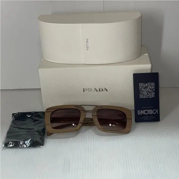 Prada Woman s Sunglasses Spr 30RS Wood Frame Brown Lenses