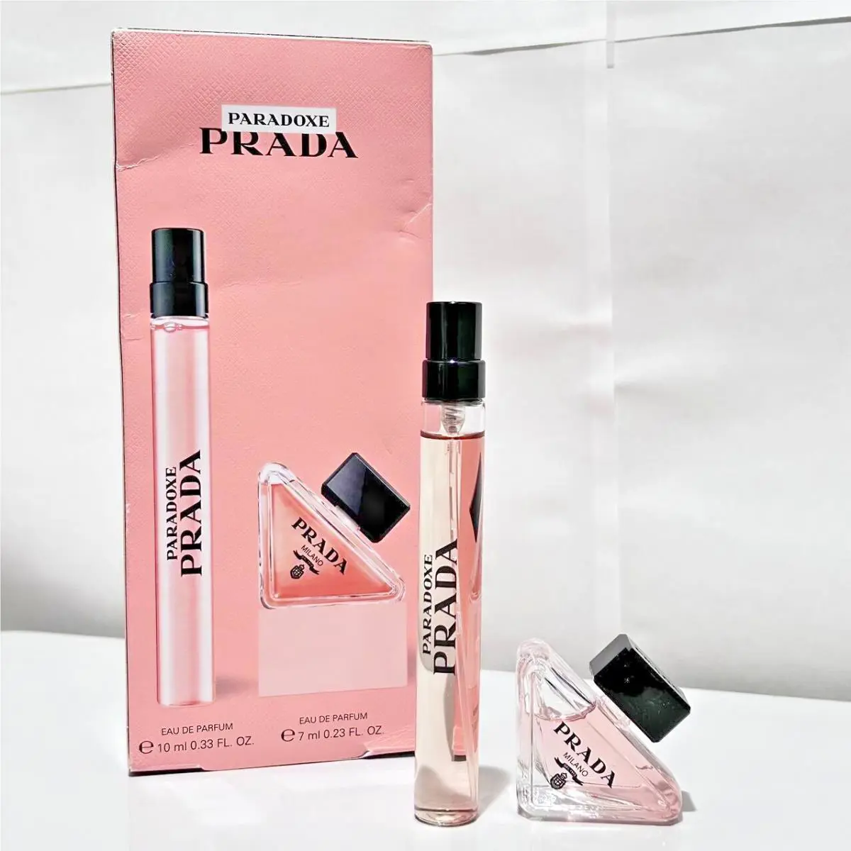 Prada Paradox 2PC Gift Set Edp Perfume Travel Spray 0.33 oz + Splash 0.23 oz