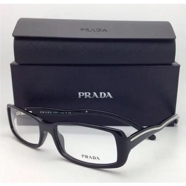 Prada Eyeglasses Vpr 06M 1AB-1O1 53-16 132 Rectangular Black Silver Frames