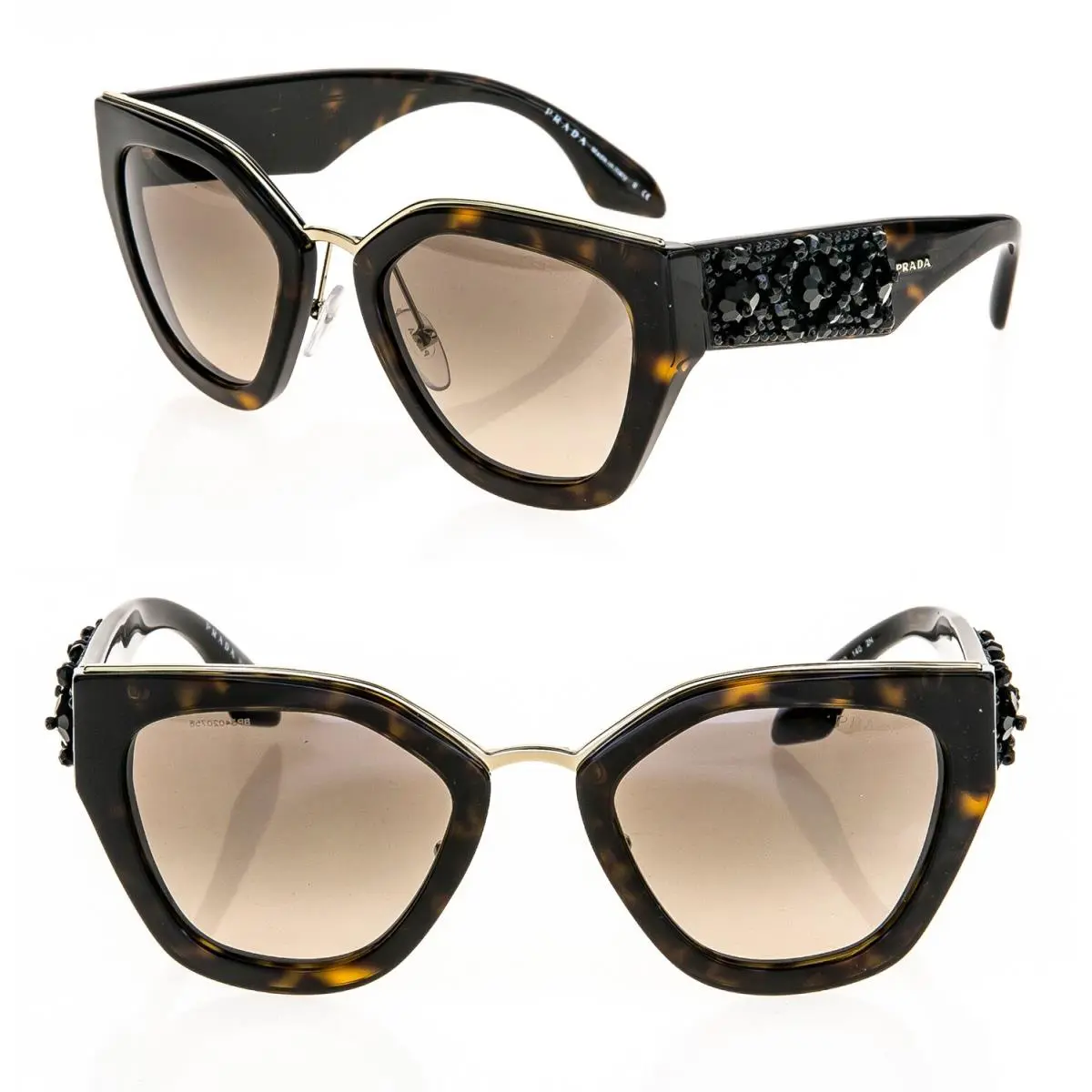 Prada Ornate 10T Bead Embellished PR10TS Brown Tortoise Catwalk Sunglasses