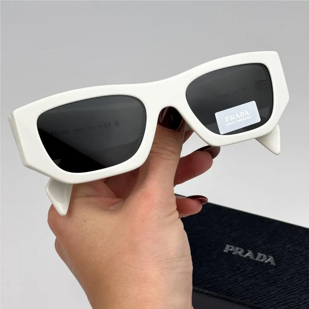 Prada Women Sunglasses White Grey Rectangle PRA01S 17K08Z