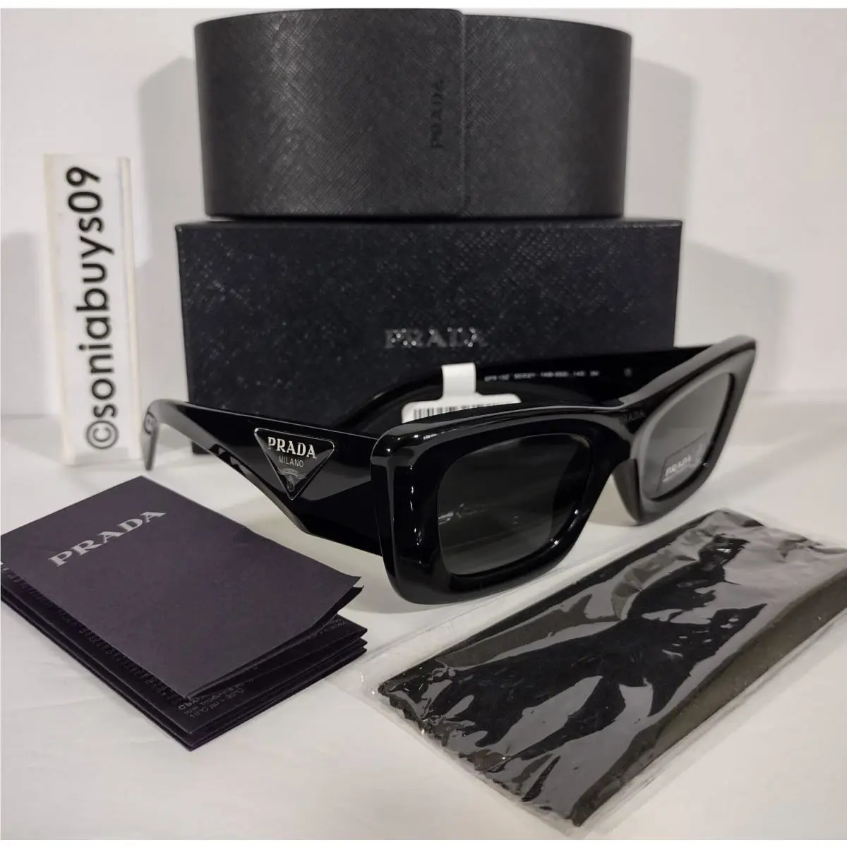 Prada Unisex Cat Eye Sunglasses Spr 13Z Black Grey Lenses