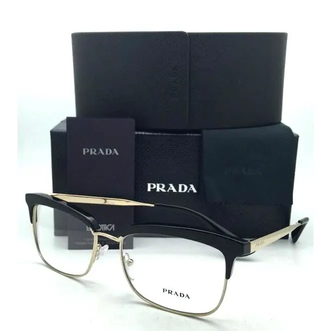 Prada Eyeglasses Vpr 08S 1AB-1O1 53-17 140 Black Gold Rectangular Frames