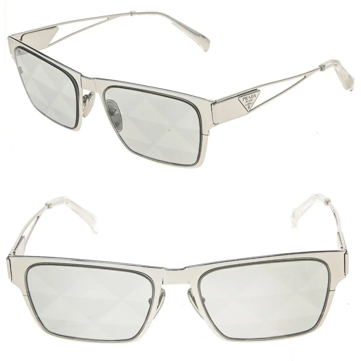Prada Tampo Triangle Silver Mirrored PRA71Z 71Z Fashion Unisex Metal Sunglasses