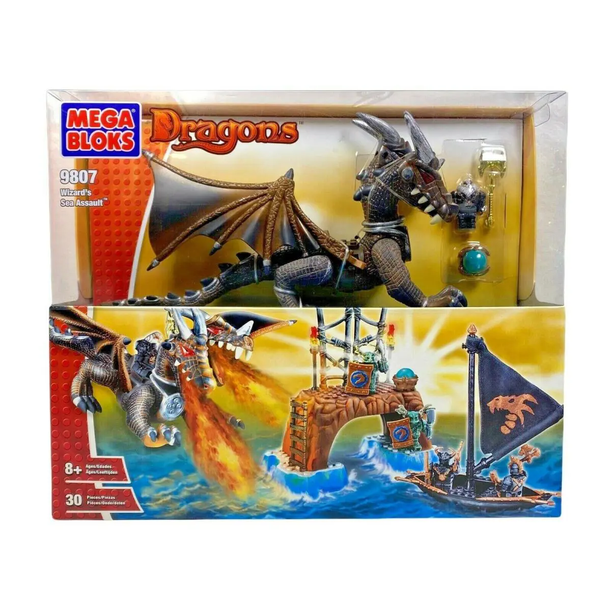 Mega Bloks 9807 Dragons Wizard`s Sea Assault Play Set Light Up Eyes