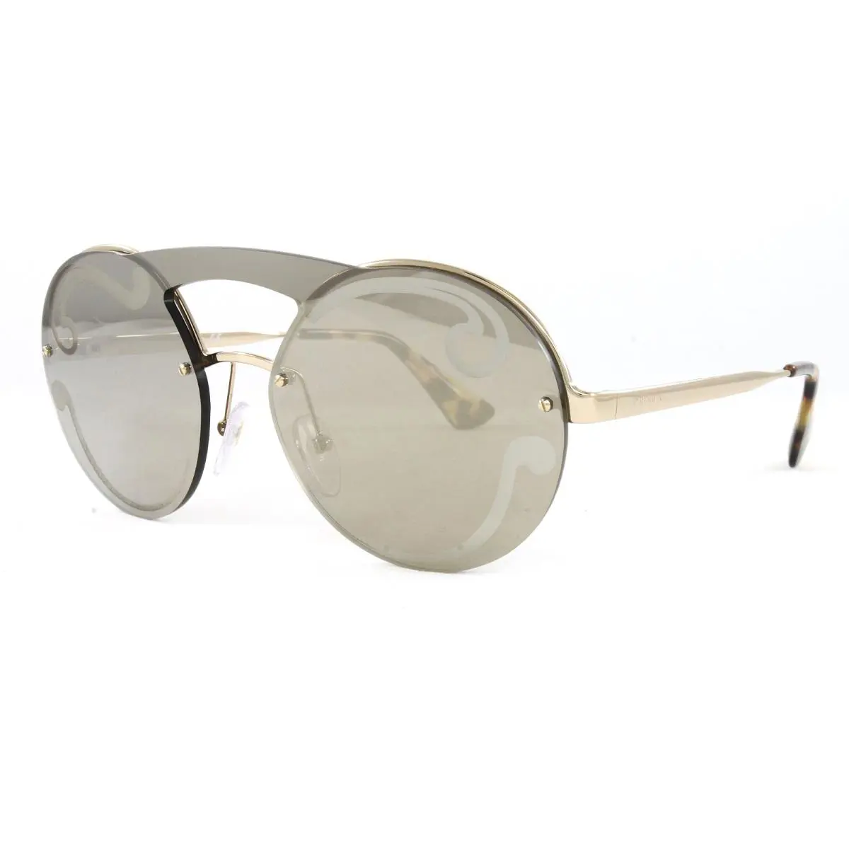 Prada Women`s Sunglasses Round PR65TS Zvnodw Pale Gold 36mm Brown Mirrored Lens