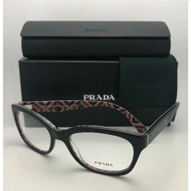 Prada Eyeglasses Vpr 20P MAS-1O1 52-17 140 Black on Multi Color Print Frames