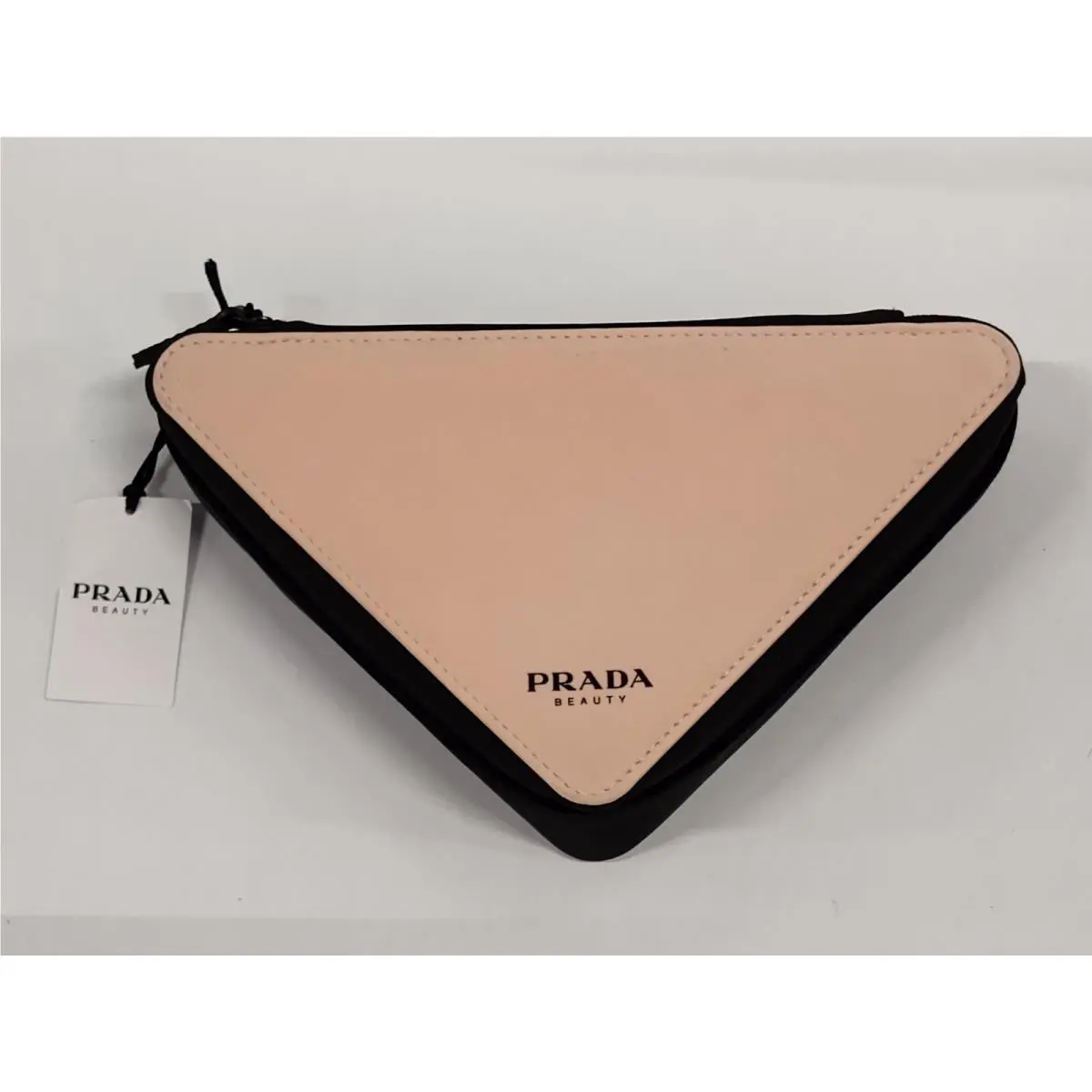 Prada Beauty Pink Black Triangle Zip Pouch Cosmetic Makeup Case Clutch
