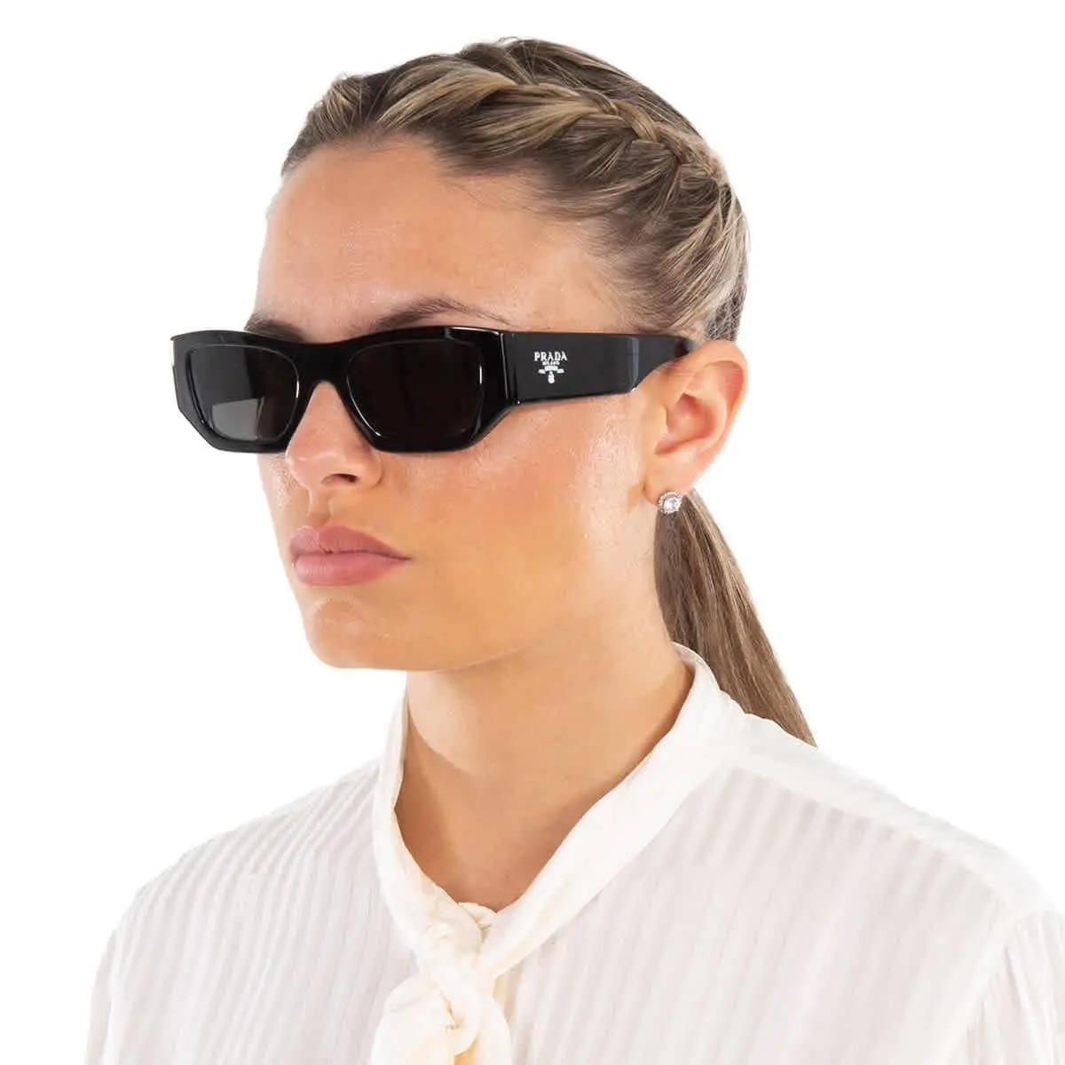 Prada Dark Grey Rectangular Unisex Sunglasses PR A01S 16K08Z 53 PR A01S 16K08Z