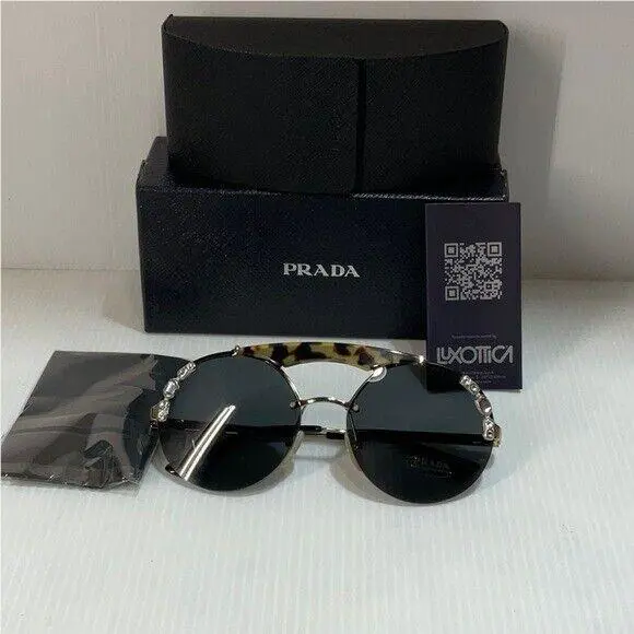Prada Woman s Sunglasses Spr 52u 18N Round Lenses Gold Frame Made in Italy