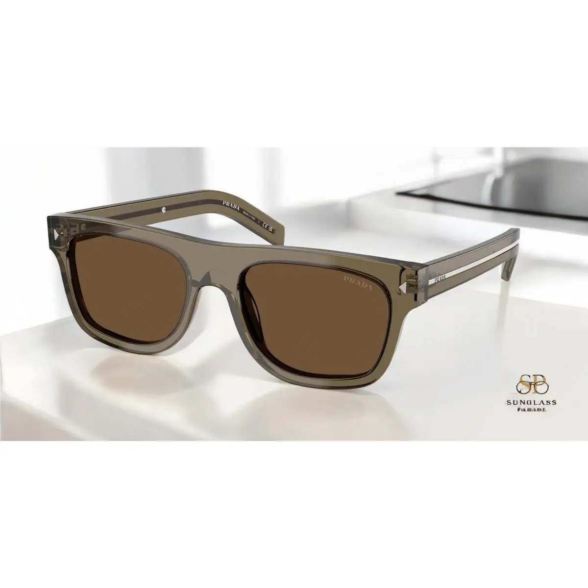 Prada PR B12S 18T70F Transparent Terra Dark Brown 55 mm Men`s Sunglasses