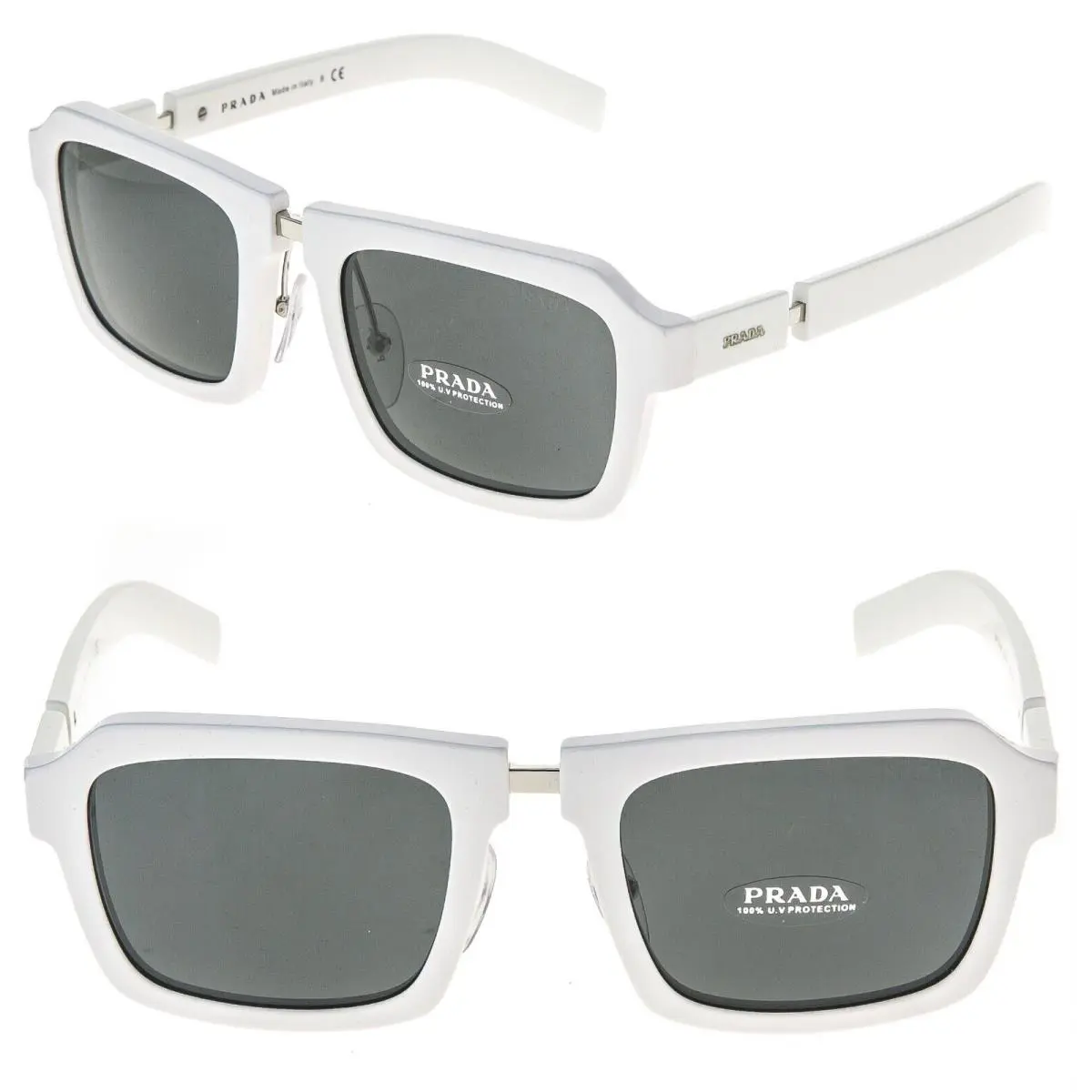 Prada Duple Rectangular PR09XS White Metal Fashion Sunglasses 09X Unisex