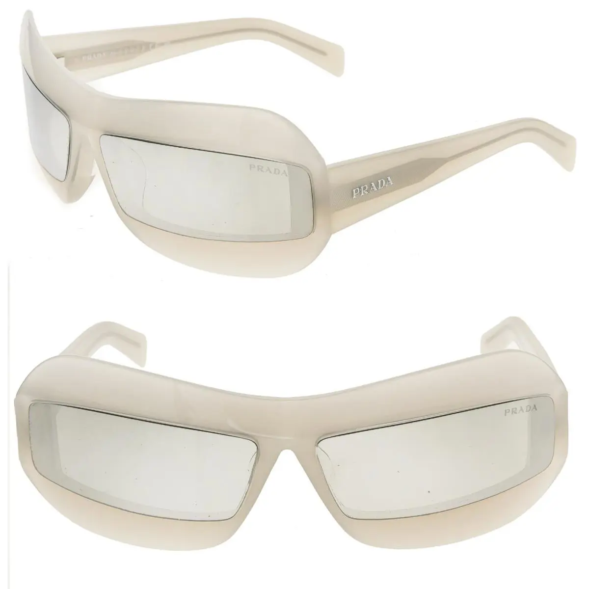 Prada Futuristic Opal Silver Mirror Wrap Mask Logo PR30YS 30Y Limited Sunglasses
