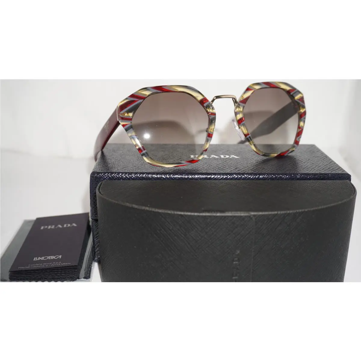 Prada Sunglasses Green Striped Burgundy Gray Gradient PR 04TS VAP0A7 55 140