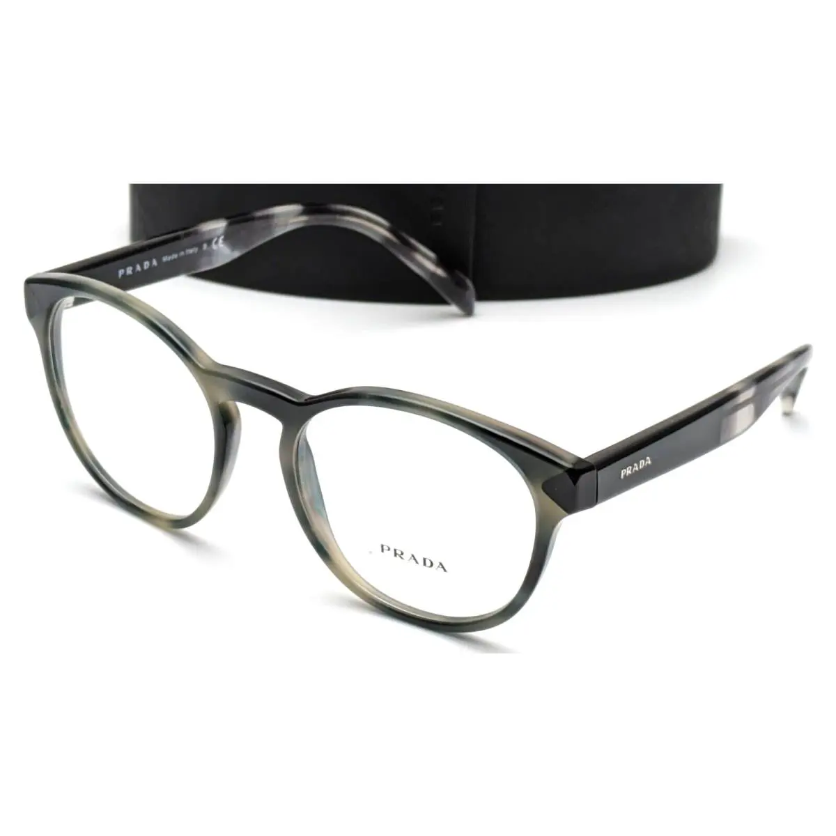 Prada Vpr 16T USI-1O1 Round Black Tortoise Unisex Eyeglasses 52mm