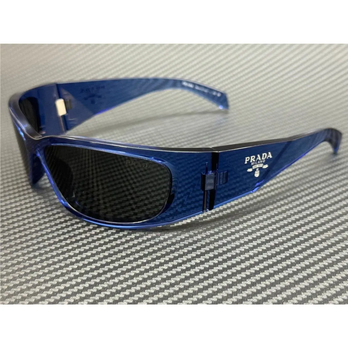 Prada PR A19S 15R5S0 Transparent Blue Grey Men`s 60 mm Sunglasses