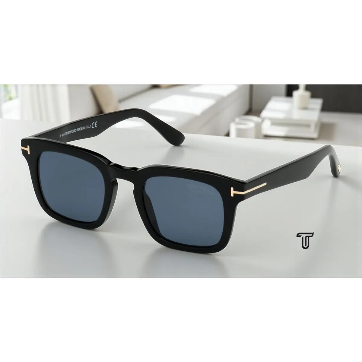 Dax FT0751 01V Shiny Black Blue 50 mm Men`s Sunglasses by Tom Ford