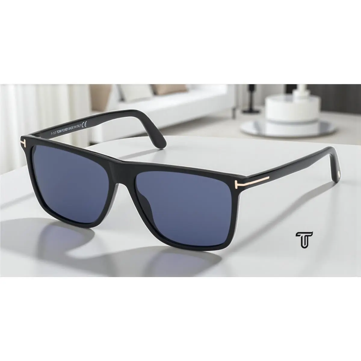 Tom Ford Fletcher FT0832 01V Shiny Black Blue Plastic 57 mm Men`s Sunglasses