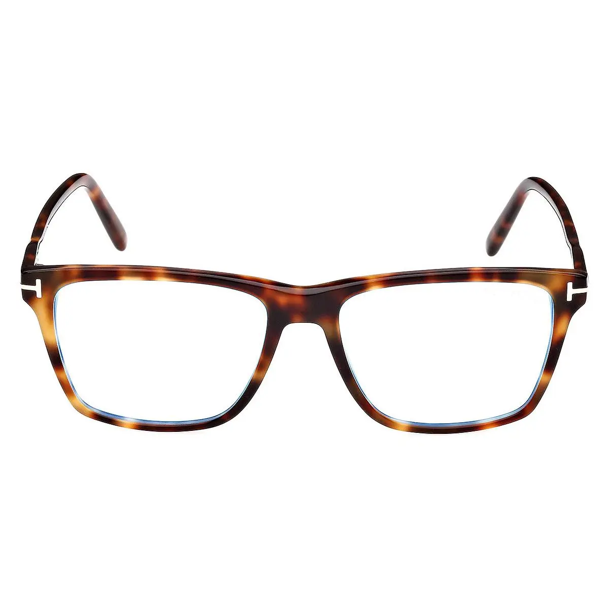 Tom Ford FT5817-B Eyeglasses Shiny Blonde Havana/t Logo Blue Block 56mm