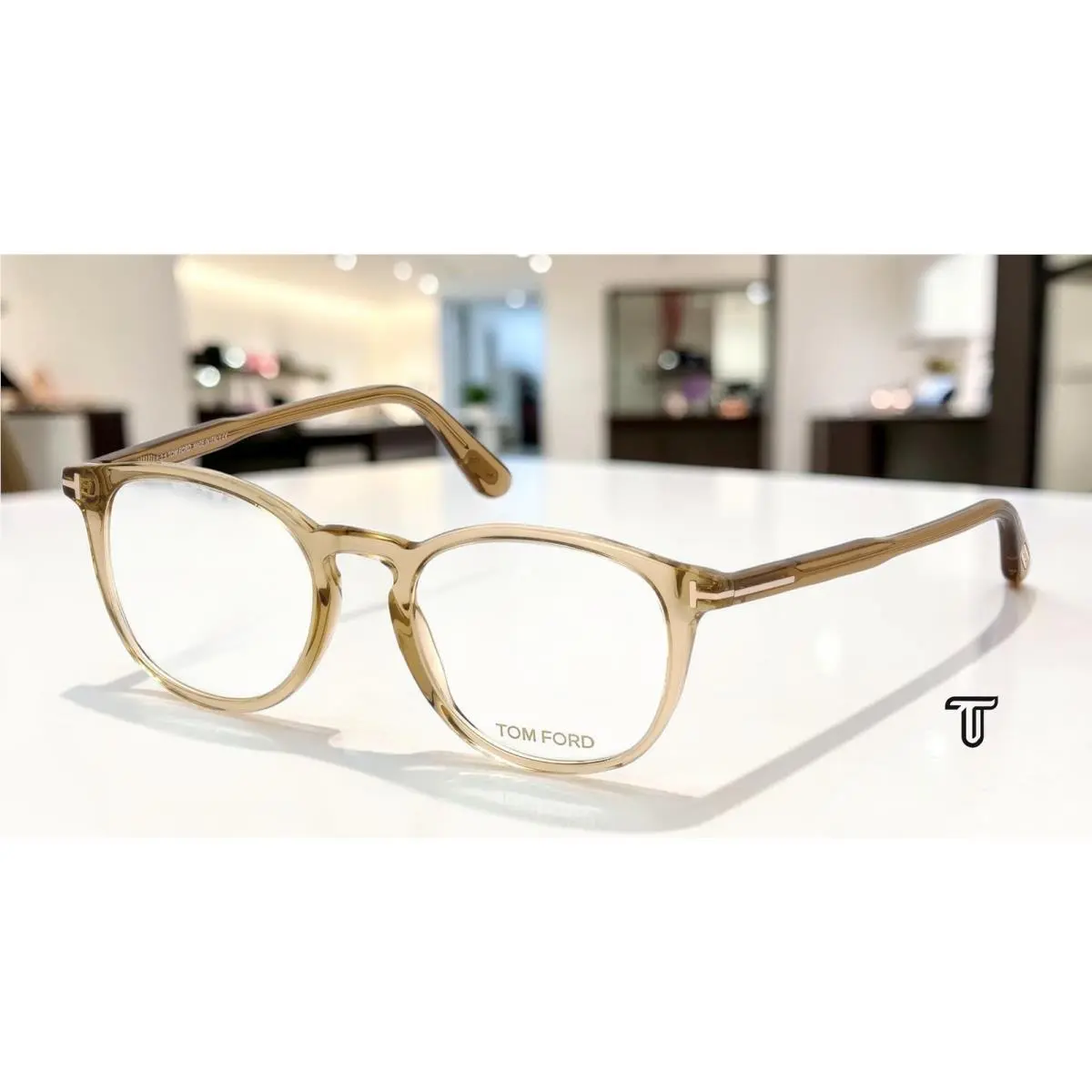 FT5401 045 Shiny Light Brown Clear Lens Plastic 51 mm Unisex Eyeglasses by Tom Ford