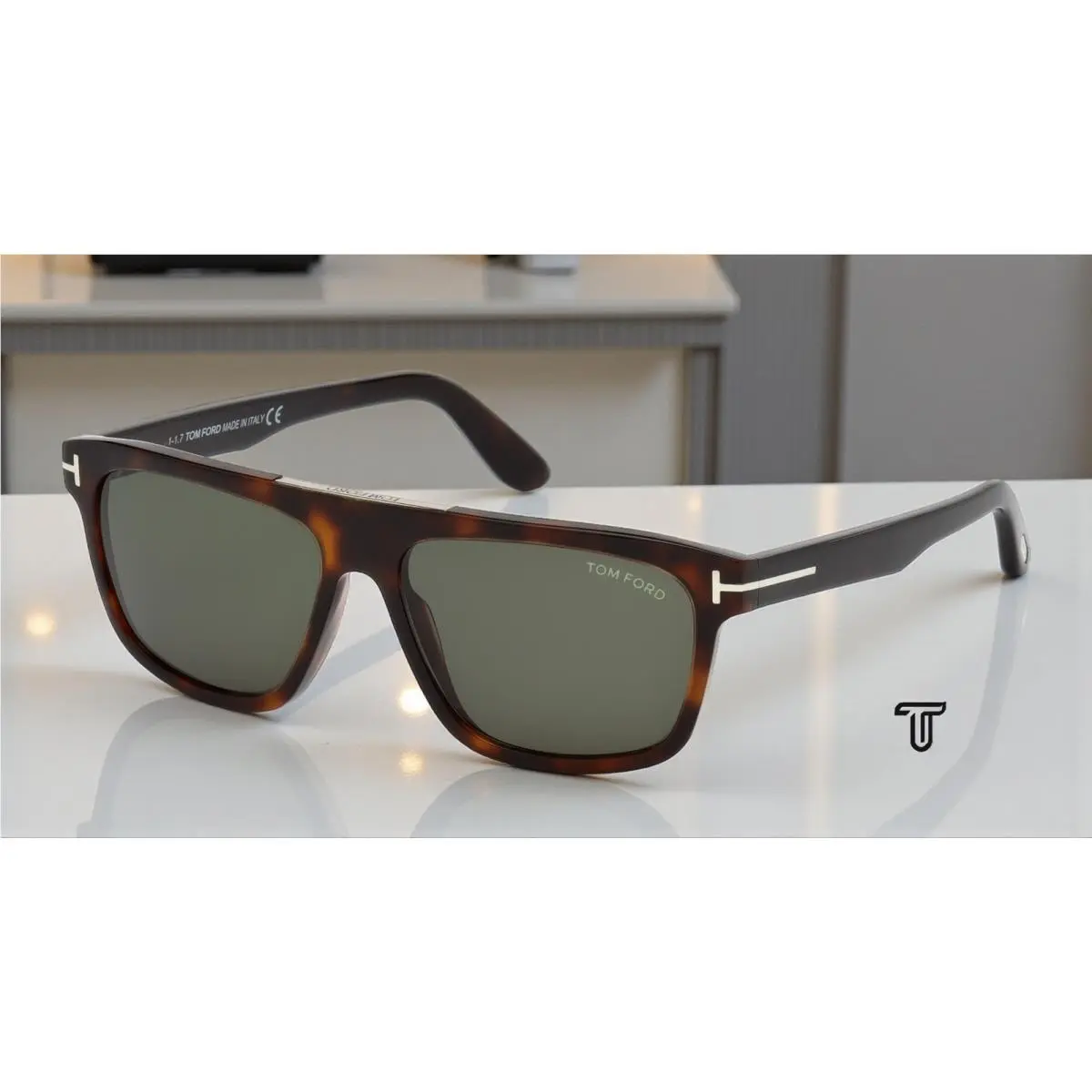 Tom Ford Cecilio-02 FT0628 52N Shiny Dark Havana Green 57 mm Men`s Sunglasses