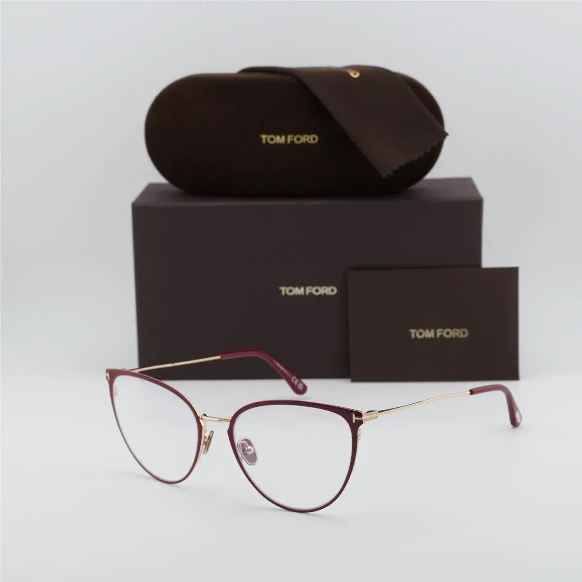 Tom Ford FT5840-B 066 Shiny Red/gold/clear Blue Light Block 56mm Eyeglasses