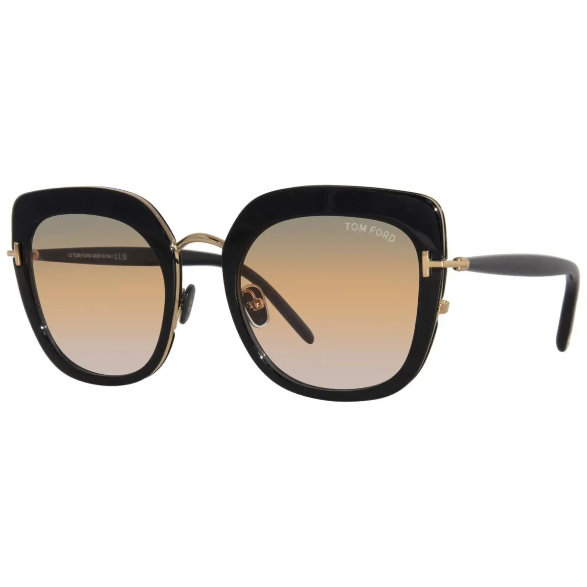 Tom Ford Virginia TF945 01B Sunglasses Women`s Black/rose Gold/grad Smoke 55mm
