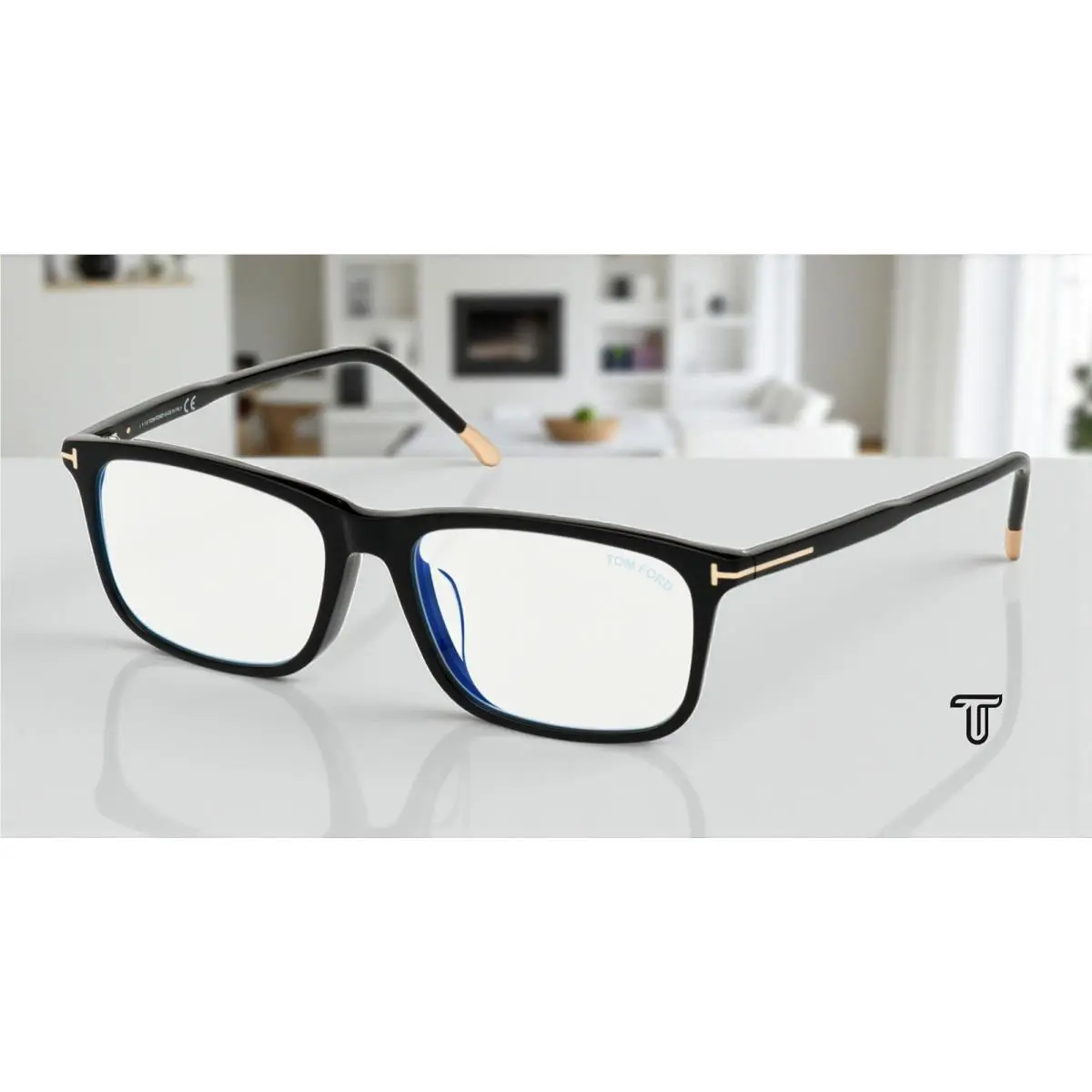 Tom Ford FT5646-D-B 001 Shiny Black Clear Lens Plastic 57 mm Men`s Eyeglasses