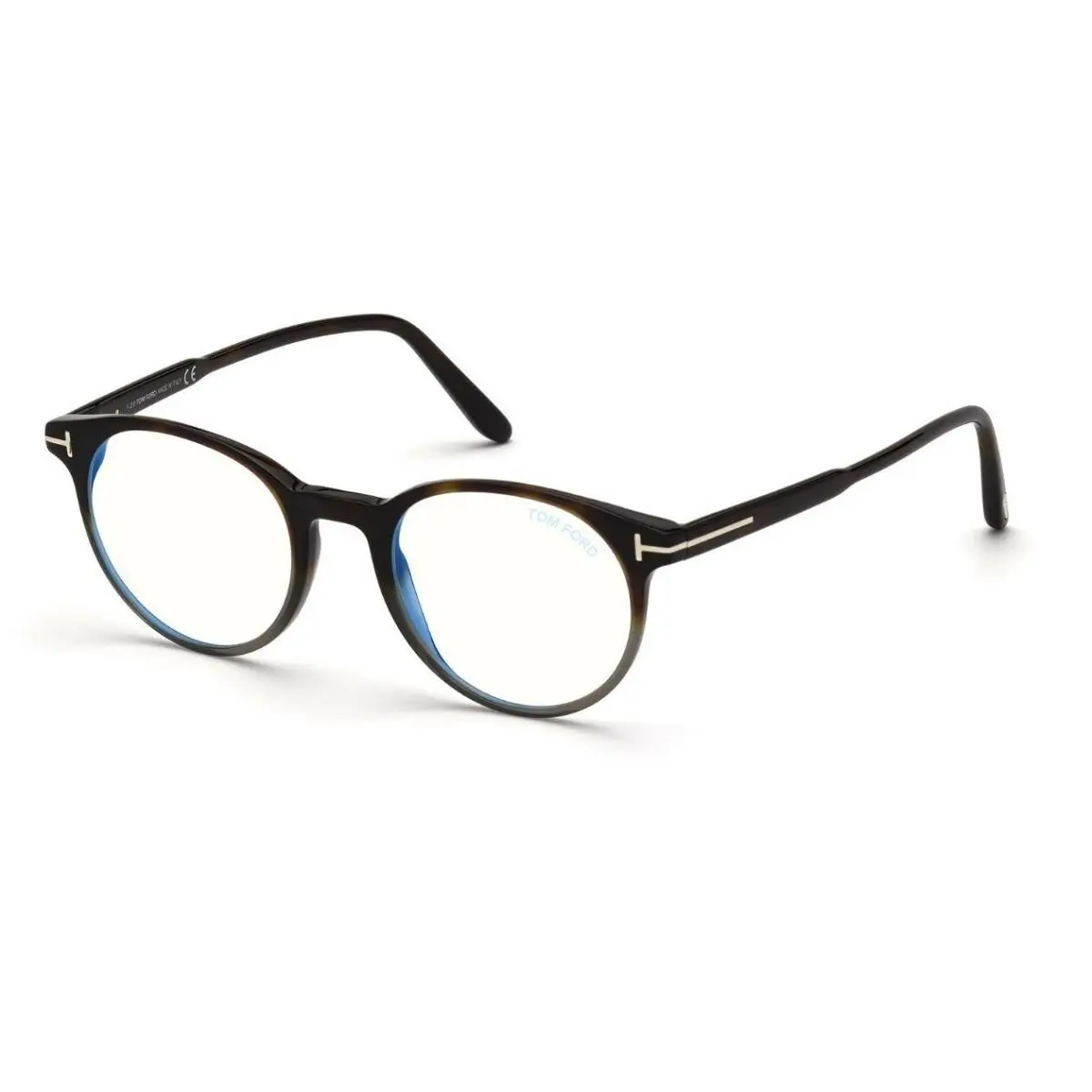Tom Ford FT5695B 056 Grad. Shiny Havana/grey Havana Blue Block Round Eyeglasses