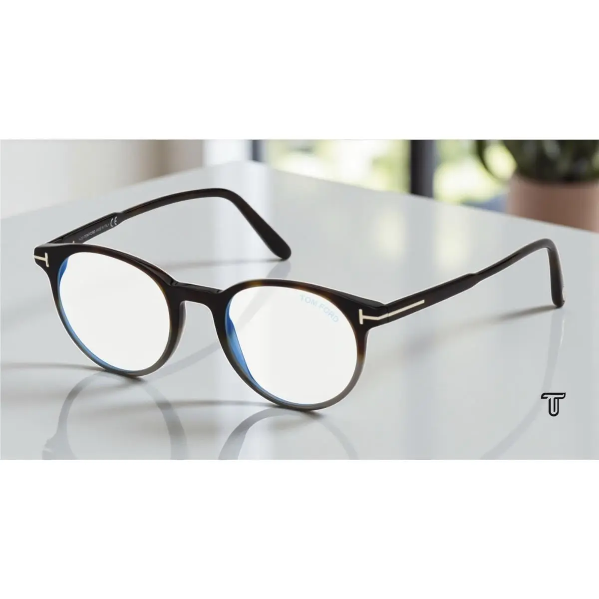 Tom Ford FT5695 B 056 Havana Clear Lens Plastic Blue Filter 49 Men`s Eyeglasses