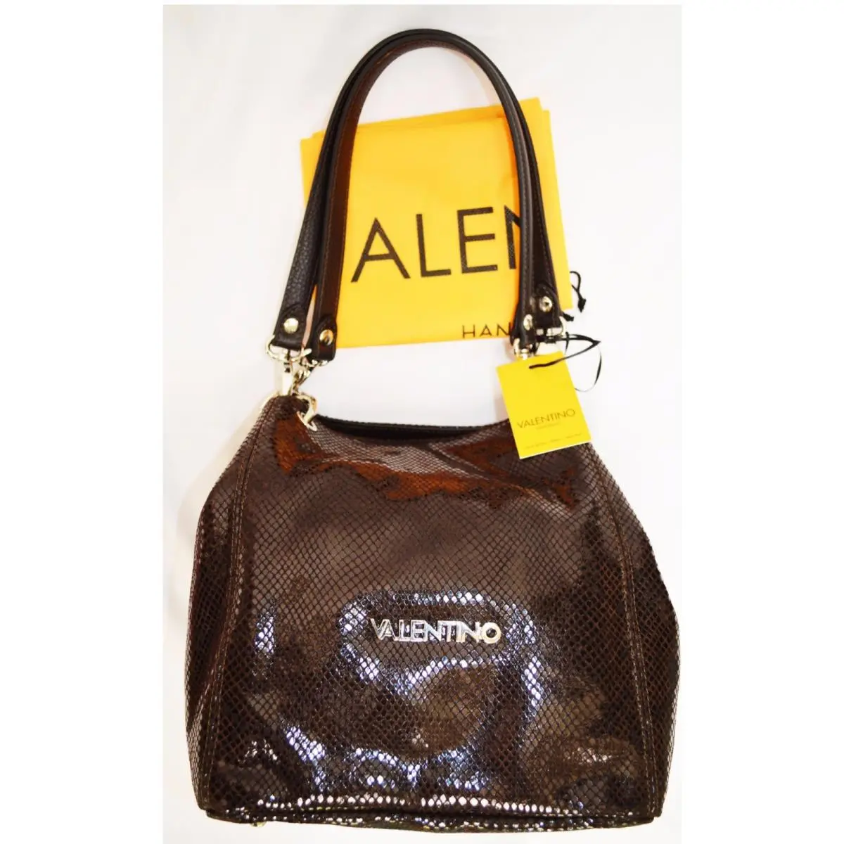 Mario  Lorenda Patent Leather Bucket Tote Dark Brown by Valentino
