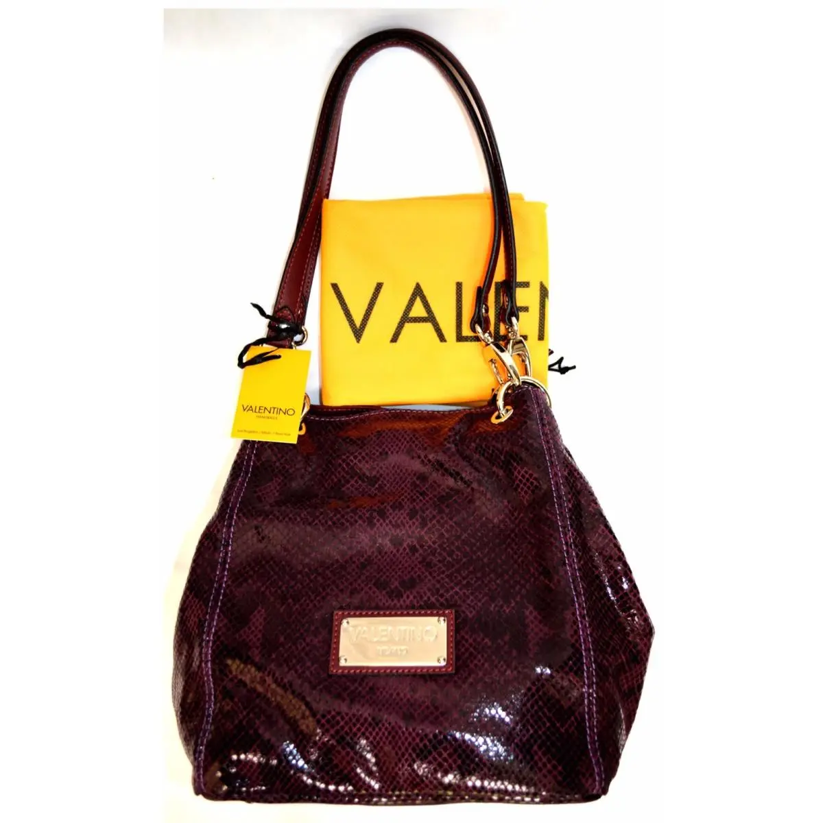 Mario  Lorenda Patent Leather Bucket Tote Burgundy by Valentino