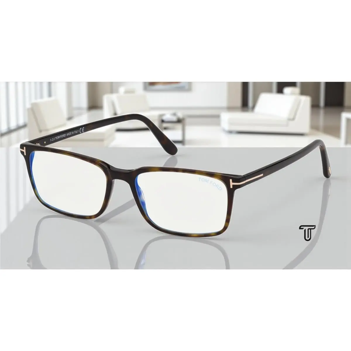 Tom Ford FT5735-B 052 Rectangular Dark Havana Demo Lens 56 mm Men`s Eyeglasses