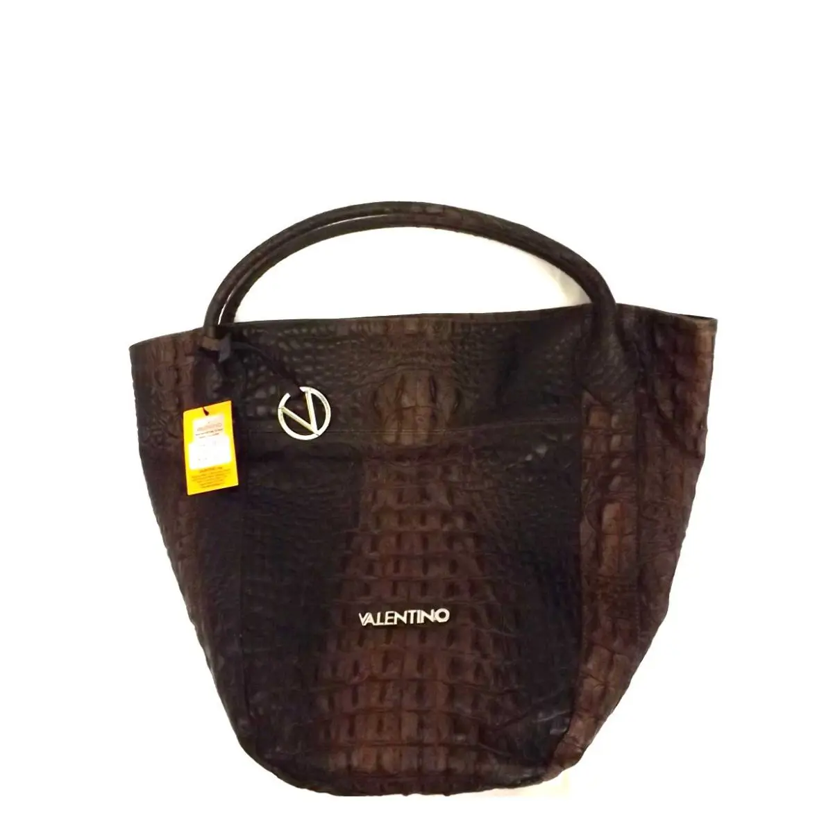Mario Valentino Angelina Crocodile Bucket Tote Leather