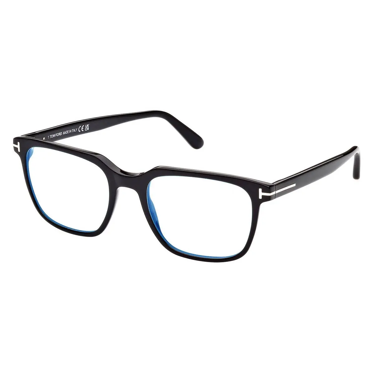 Tom Ford FT5818-F-B Eyeglasses Shiny Black T Logo Blue Block 53mm