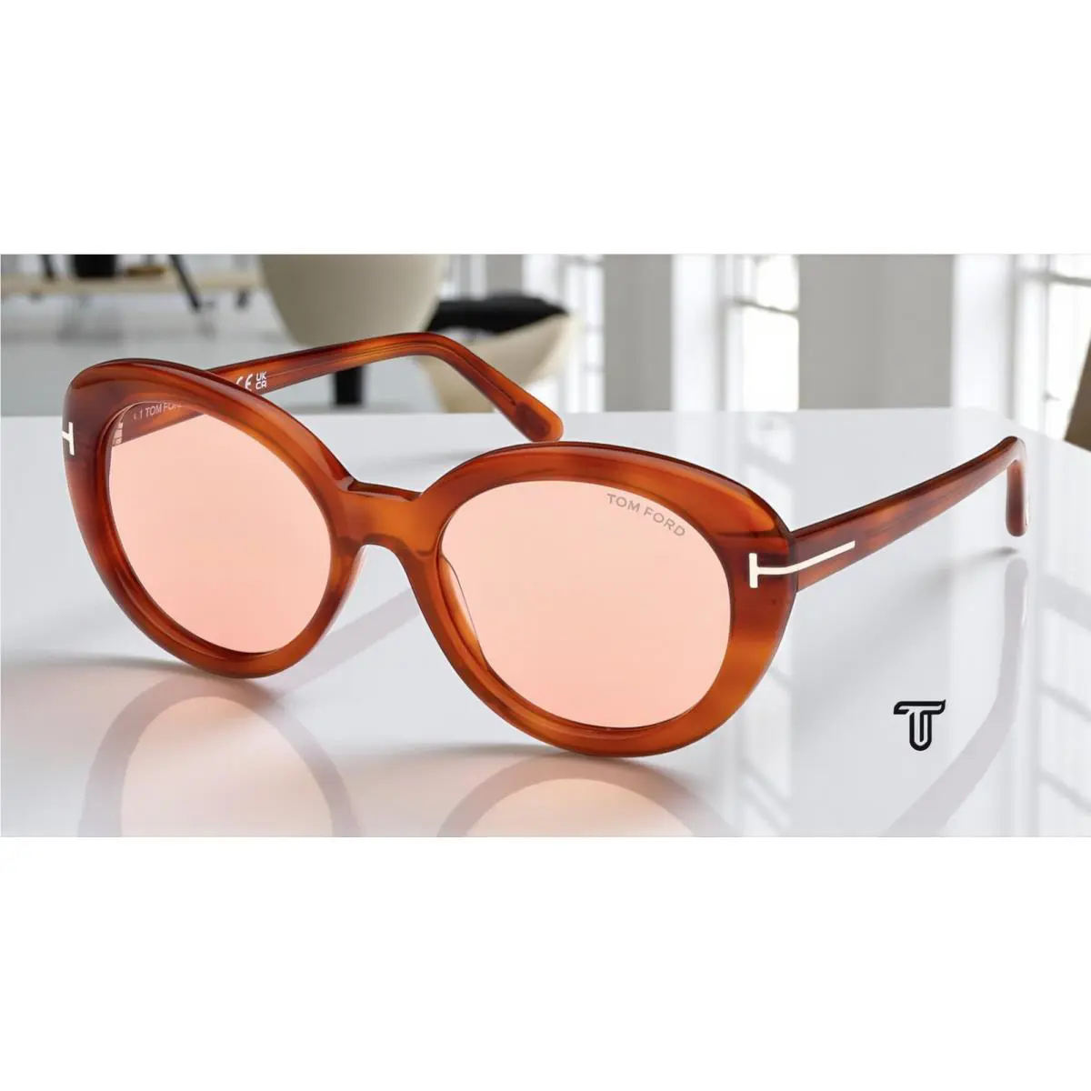 Tom Ford Lily FT1009 53Y Plastic Blonde Havana Violet 55 mm Women`s Sunglasses
