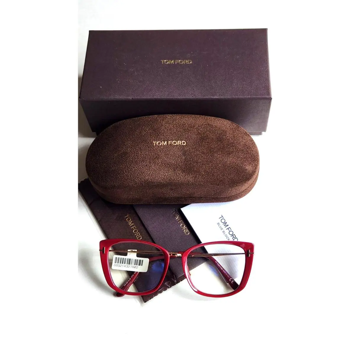 Tom Ford Blue Block Shiny Fuchsia with Gold Women`s Eyeglass Frames - Frame: Shiny Black/Gold