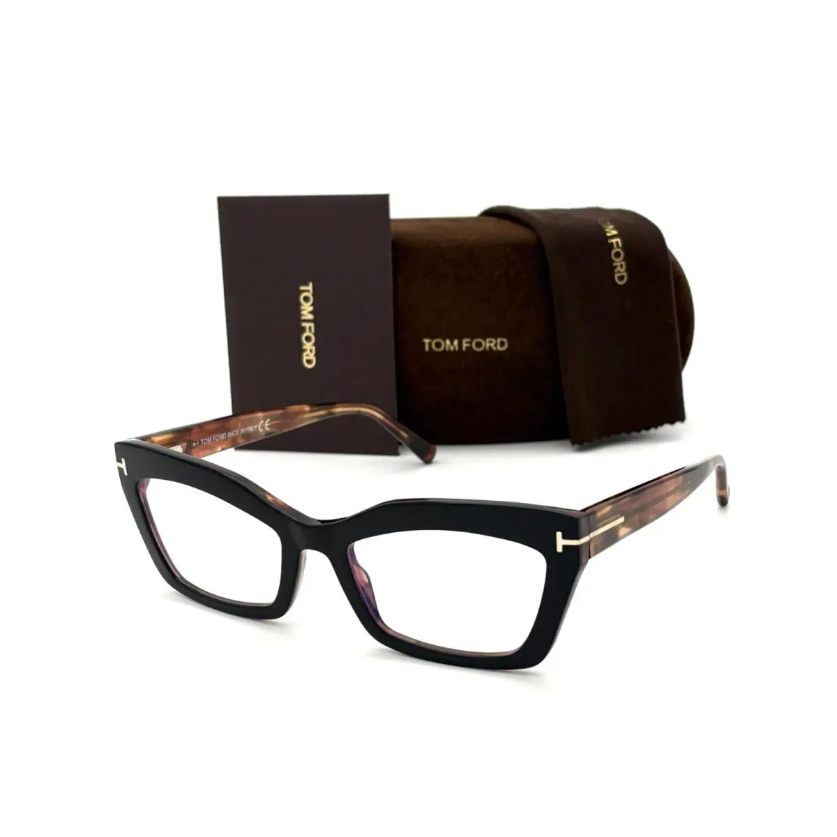 Tom Ford FT5766 005 Black Havana / Blue Block 54mm Eyeglasses TF5766