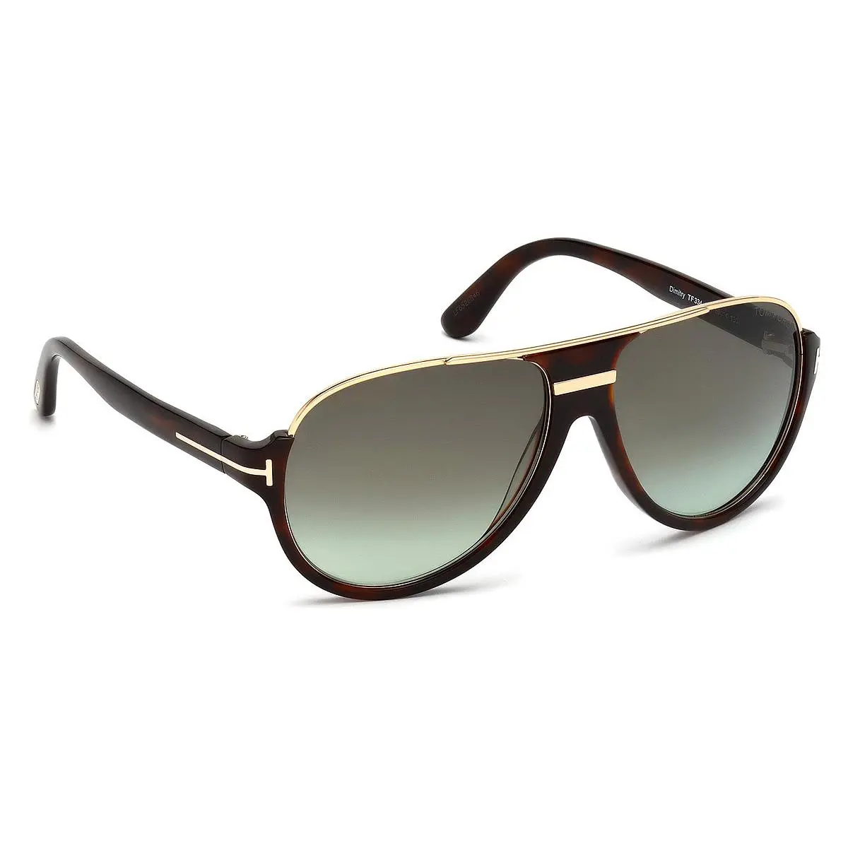 Tom Ford FT0334 Dimitry Sunglasses Men Aviator 59mm - Frame: Shiny Dark Havana / Shiny Rose Gold / Gradient Green, Lens: Gradient Green