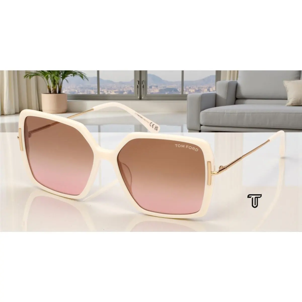 Joanna FT1039 25F Ivory Gradient Brown 59 mm Women`s Sunglasses by Tom Ford