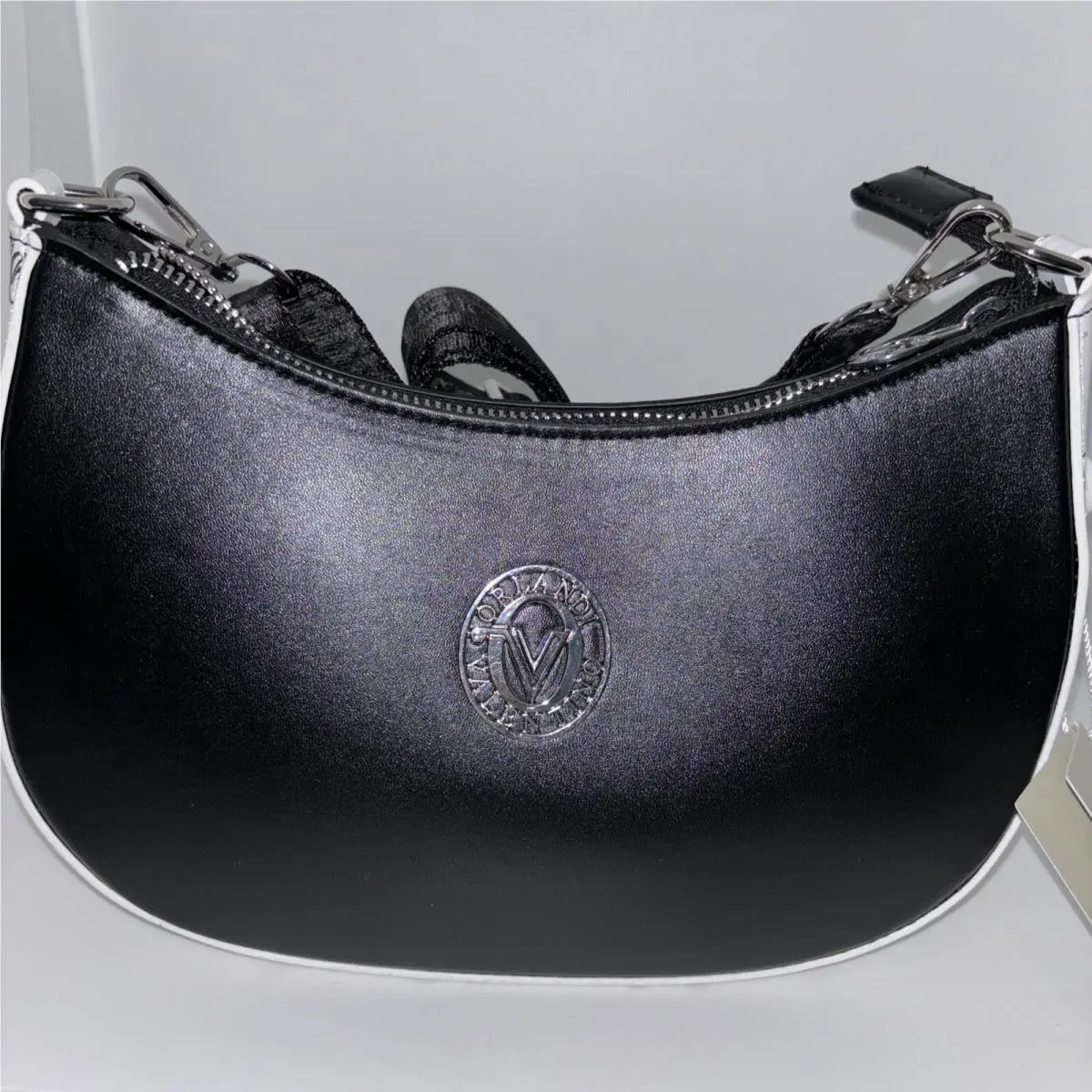 Valentino Orlandi Italy Black White Crossbody Shoulder Bag with Coin Pouch